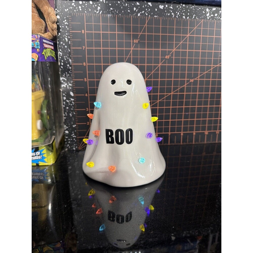 Ceramic BOO Ghost Light Up Halloween Decor Multicolor Bulbs New Old Stock